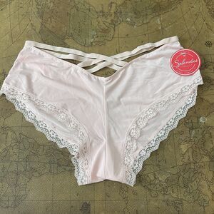 Splendies. Pink Satin Panties. Lace. Hipster Brief.  New.  1X.